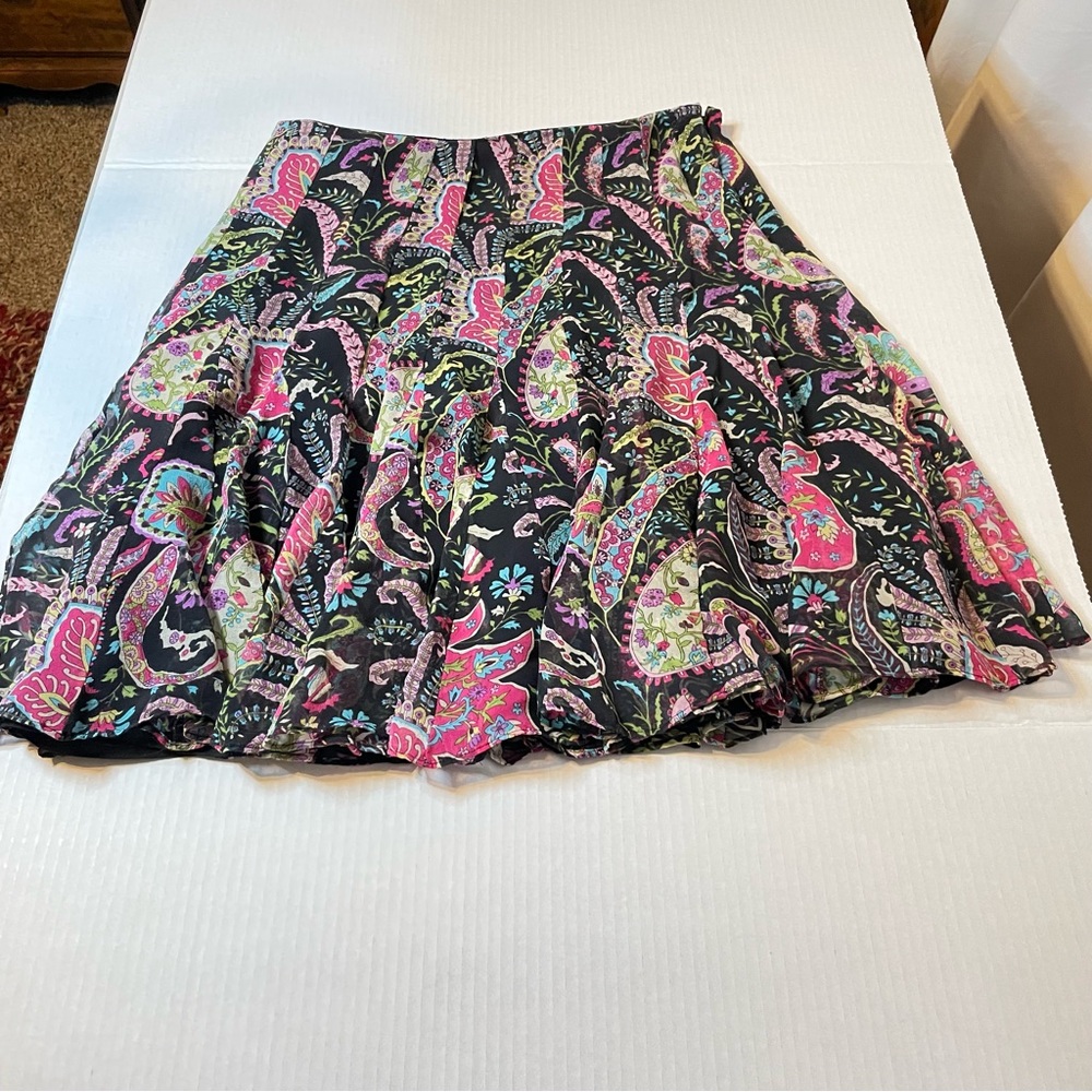 I.C.E. Paisley Silk Flowy A-line Skirt with lining